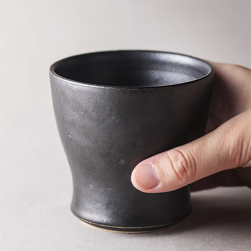 190ml Matte Black White Green Retro Handmade Coffee Cup Ceramic Stoneware