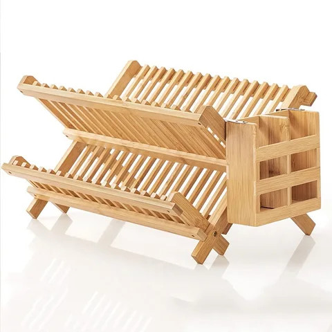 Buy 2 Tier Bamboo Collapsible Expandable Plate Kitchen Storage Shelf ...