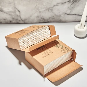 200pcs bamboo stick cotton swabs eco-friend cotton buds packed in biodegradable kraft paper box