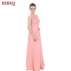 2017 Latest Backless Lace Bridesmaid dress Women Elegant Chiffon Pink Floor Long Dress