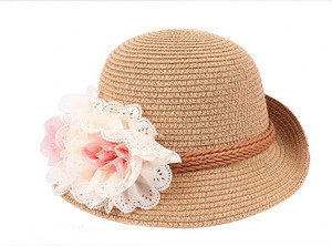 2018 New Summer Floral Straw Hats Fedora Hat Children Visor Beach Sun Baby Girls Sun Wide Brim Floppy Panama hat