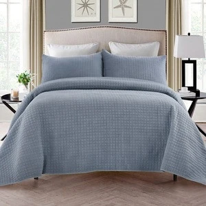2020 Most Popular Polyester Blue King Size Custom Soft Bedspread Coverlet Set For Beds
