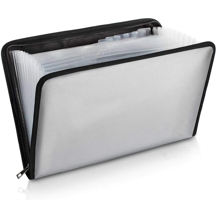 2020 New Design Expanding Zipper File Folder Bag Fireproof Waterproof Document Bag with A4 Size 13 Pockets