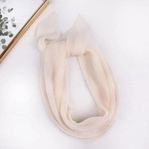 2020 new style fresh sweet plain color solid color chiffon scarf pretty pleated bandana scarf fashion accessories for women
