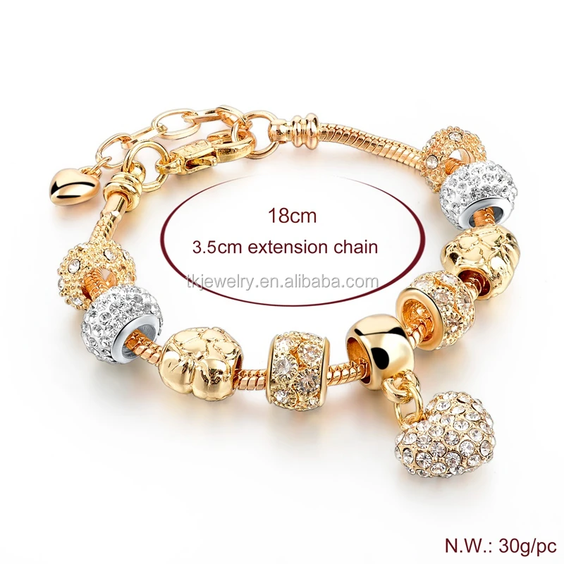 2021 Crystal Heart Bead Bracelet With Gold Color Charm Women Bracelets & Bangles