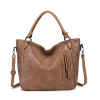 2021 elegant Large Capacity PU Tote Bag Ladies Fashion Rivet Brown Soft Leather Shoulder Luxury Hand Bags