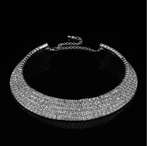 2021 fashion trendy New Rhinestone Wedding Party iced adjustable comfortable Womens Jewelry diamond choker tennis Necklace