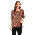 2021 Spring patchwork lace round collar casual blouse with short sleeve