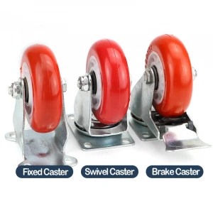 3" 4" 5" Heavy Duty Rubber Castor Red Trolley Wheel Industrial swivel Caster