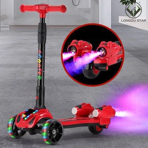3 wheel folding adjustable electric kids kick scooter spray scooters with led lights