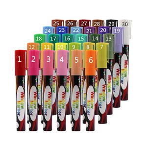 30 Colors 6mm Eco-friendly OEM Dry-Erase &amp; Wet-Erase Neon Liquid Chalk Marker For Black Board, bristol Board, Glass, Mirror