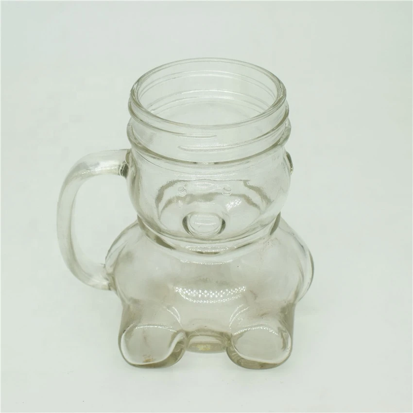 350ml bear shaped  glass beverage jar drinking bottle