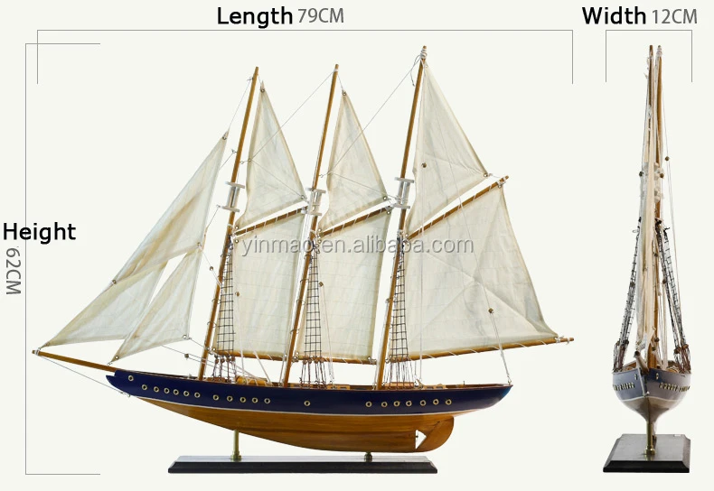 80cm length wooden sailing ship model &quot;ATLANTIC&quot;, America boat model, Blue + Brown home collection