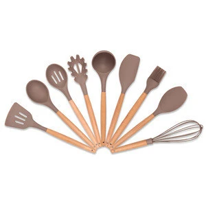 9 pieces brown silicone kitchen utensils food grade  kitchen utensil silicon cooking tool set