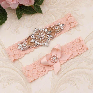 9012 Antique white pink rhinestone lace bride garter belt with plus size ivory