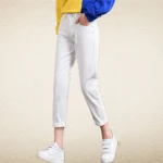 98% cotton 2% spandex ladies' scratched moustache vintage wash regular fit white color crop denim jeans pants trousers for girls