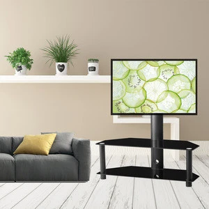 Adjustable Tempered Glass Metal Frame Floor TV Stand, LCD TV Bracket Plasma TV Bracket 2 Tier Tempered Glass Shelves