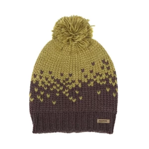Adult Female Stylish Patch Cotton Pom Pom Hand Knit Beanie Winter Hat With Satin