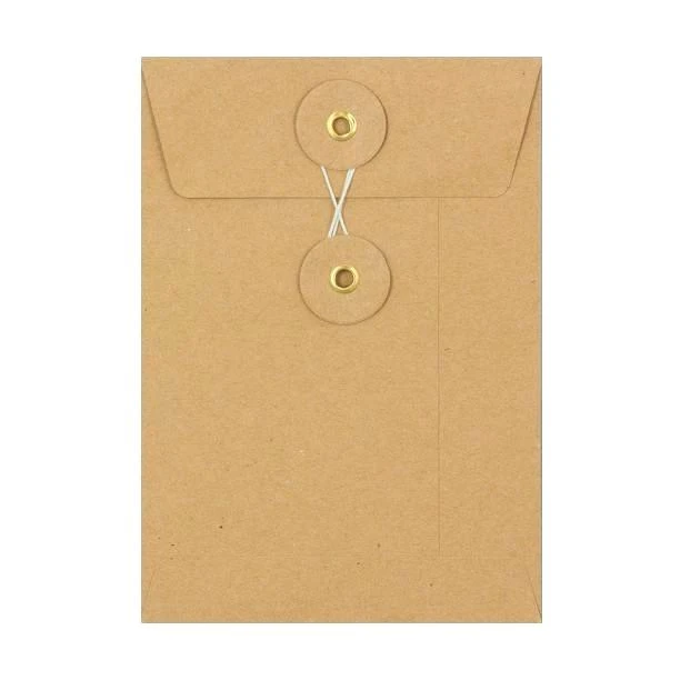 Agent CMYK printed recycled kraft paper string envelope with gusset