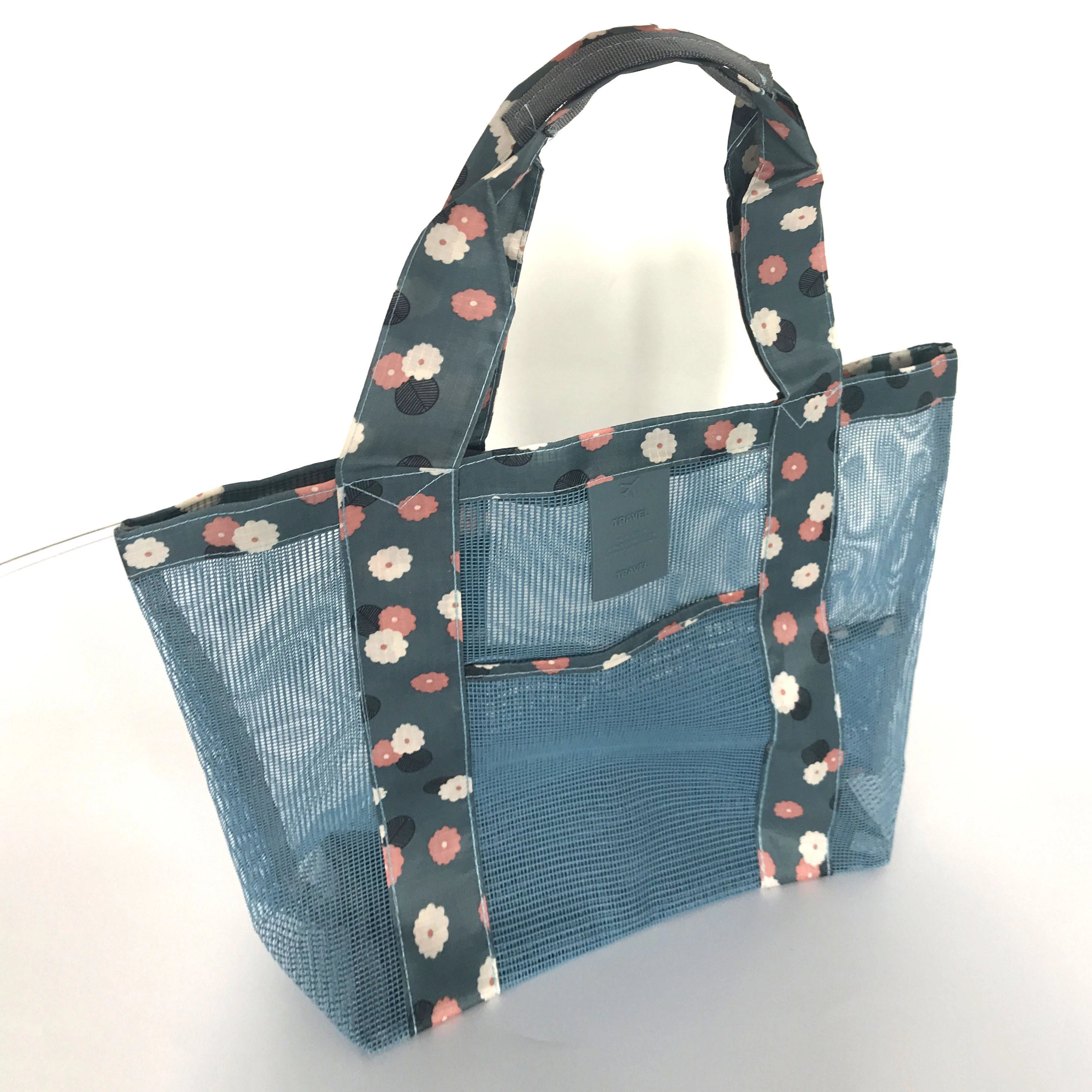 Airport cosmetic  packaging fashionable nylon mesh shopping tote bag