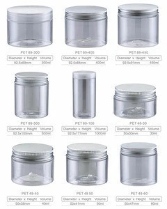 Aluminum cap small empty bottle PET plastic jar,Wide mouth cosmetic jar 200ml