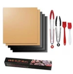 Amazon Hot Sell Non-stick PTFE Heat Resistant BBQ Grill Barbecue Mat Set Outdoor Mat Fiberglass Mats