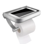 Amazon Hot Selling Black Aluminum Stick Toilet Paper Roller Tissue Holder with Phone shelf