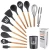 Import amazon hot selling new kitchen accessories gadget gadgets tool11 pcs wooden handle silicone cooking utensil set from China
