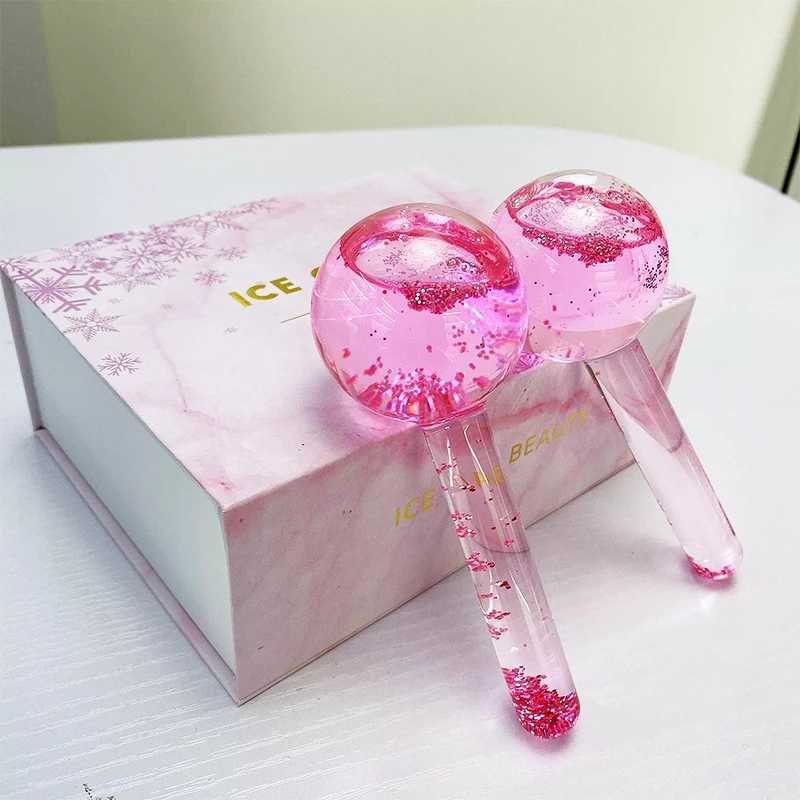 Amazon Hot Selling Wholesale Factory Wave Beauty Ball Magic Glitter Cooling Facial Massager Pink Ice Globes