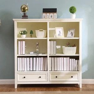 American style children&#39;s bookcase shelf rack white floor storage cabinet solid wood