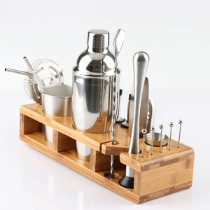 Bartender Kit Bar Tool Set with Stylish Bamboo Stand Perfect Home Bartending Kit and Martini Cocktail Shaker Set