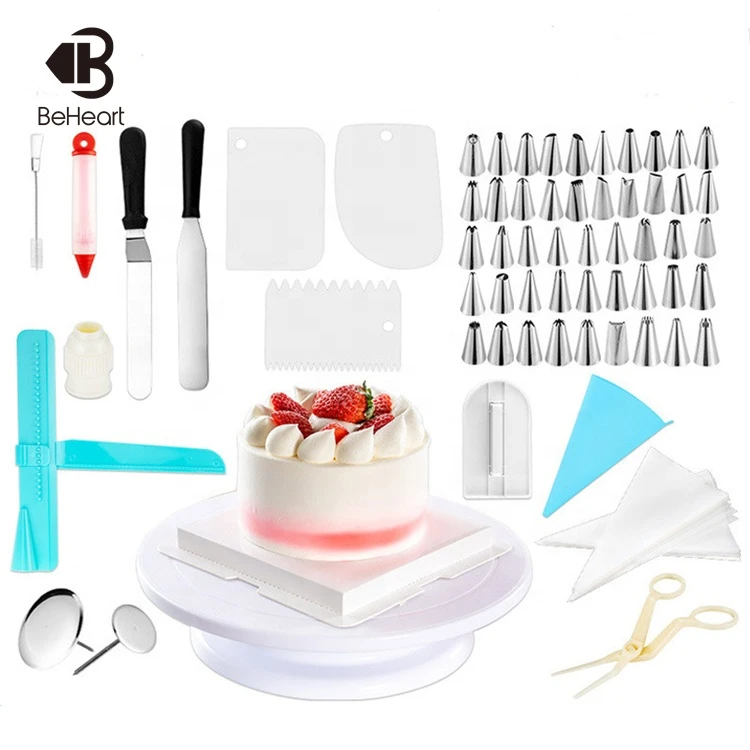 Beheart High Quality Fondant Smoother Baking Kit Christmas Bakery 164 Pieces Tool Set Cake Decoration Tools With Glass Turntable