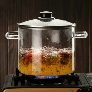 Big size Kitchenware transparent clear double-ear glass cooking pot