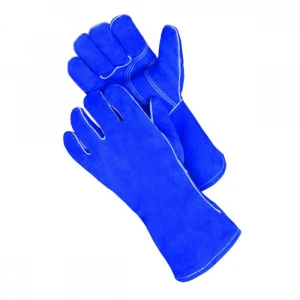 blue color Cow split leather working welding gloves for welder
