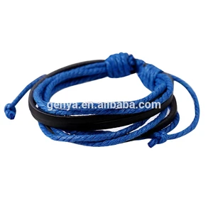 Bulk Wholesale Multi colors Fashionable Unisex Hemp Rope Bracelets Cowhide Bangles Hand Woven Jewelry