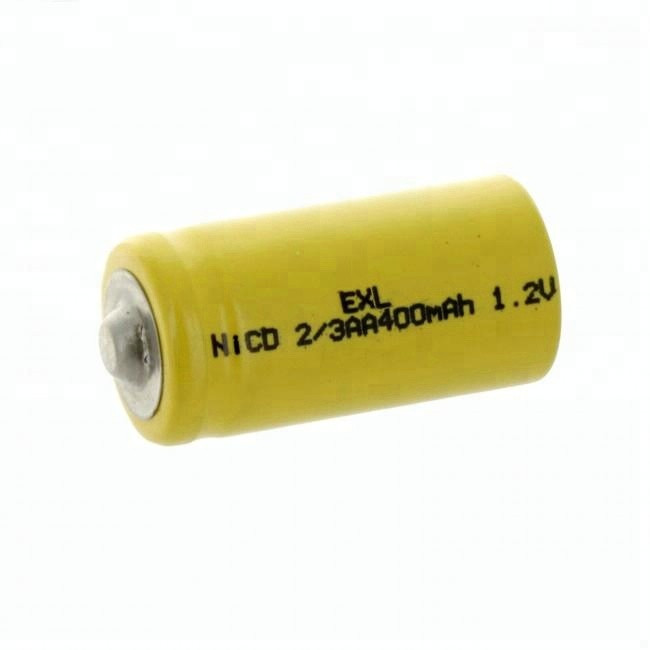 Button type Nickel Cadmium 2/3AA Size 1.2V 400mAh rechargeable battery high top NiCd 2/3AA 400 cell for lighting