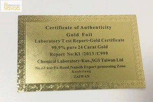 certificate of authenticity gold banknote for collection of taiwan