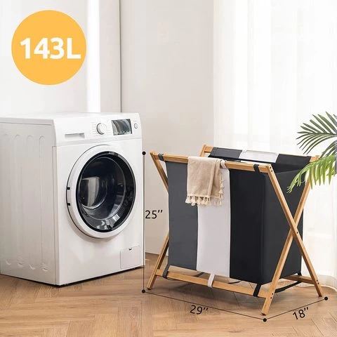 Cestas Foldable Laundry Clothing Storage bags & Bins Laundry Hamper Bamboo Collapsible Laundry Basket With 3 Compartments Bin