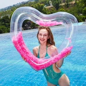 Cheap Hot Sale Transparent Clear Love Heart Shaped Feather Swim Ring Pool Float