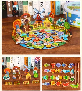 Children Magnetic Fishing Game Puzzle Toy Baby Cartoon Animals 3D Marine Fishing 3 in 1 Jigsaw with Scene Building Learning Toy