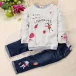 Childrens long-sleeved clothing autumn cute girls floral amazon hot-selling clothes denim set kids clothing