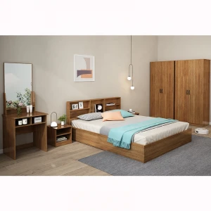 Chinese hot selling simple storage modern design bed furniture  melamine MDF basic material bedroom set