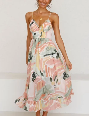 Colorful Printing Summer Dresses Women Beach Elegant Dress Casual Women Summer