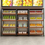 Combination iron wood merchandise display rack wooden cake shop display rack fruit and vegetable display rack