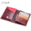 Contacts Real Cowhide Leather Zipper Coin Pocket Bifold Male Card Holder Purse Genuine Leather Men Passport Wallet - Brown