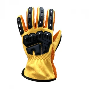Cowhide leather outdoor work gloves anti-vibration full finger impact protection safety work gloves