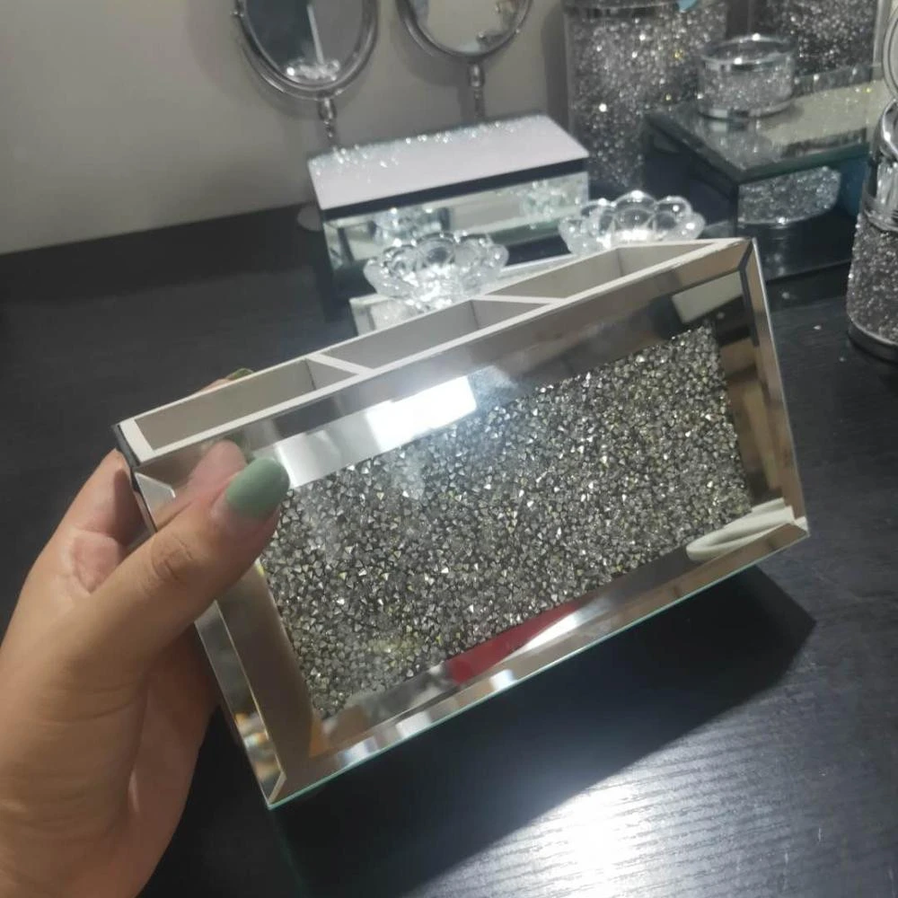 Crystal Mirror Pen Holder With Diamonds For Makeup brush Holder