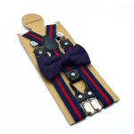 Custom black ployster bow tie and suspenders set and men's fashion striped bowtie straps suspenders set for sale