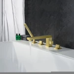 Custom Deck Mounted Chrome Brass Bathroom Tub Bath Shower Faucet With Hand Shower Set