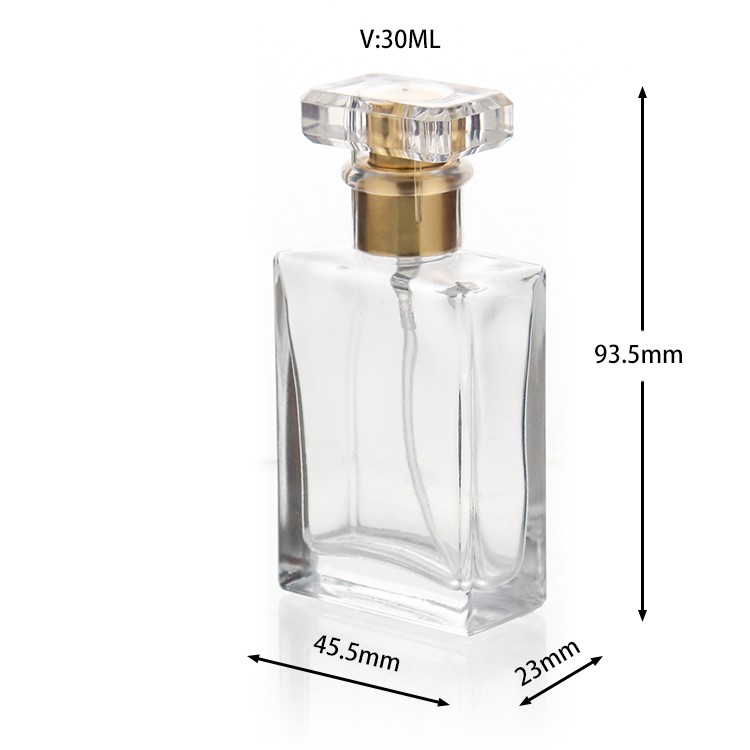 Custom Logo 30 ML Square Perfume Packaging Glass Bottle with Acrylic Cap
